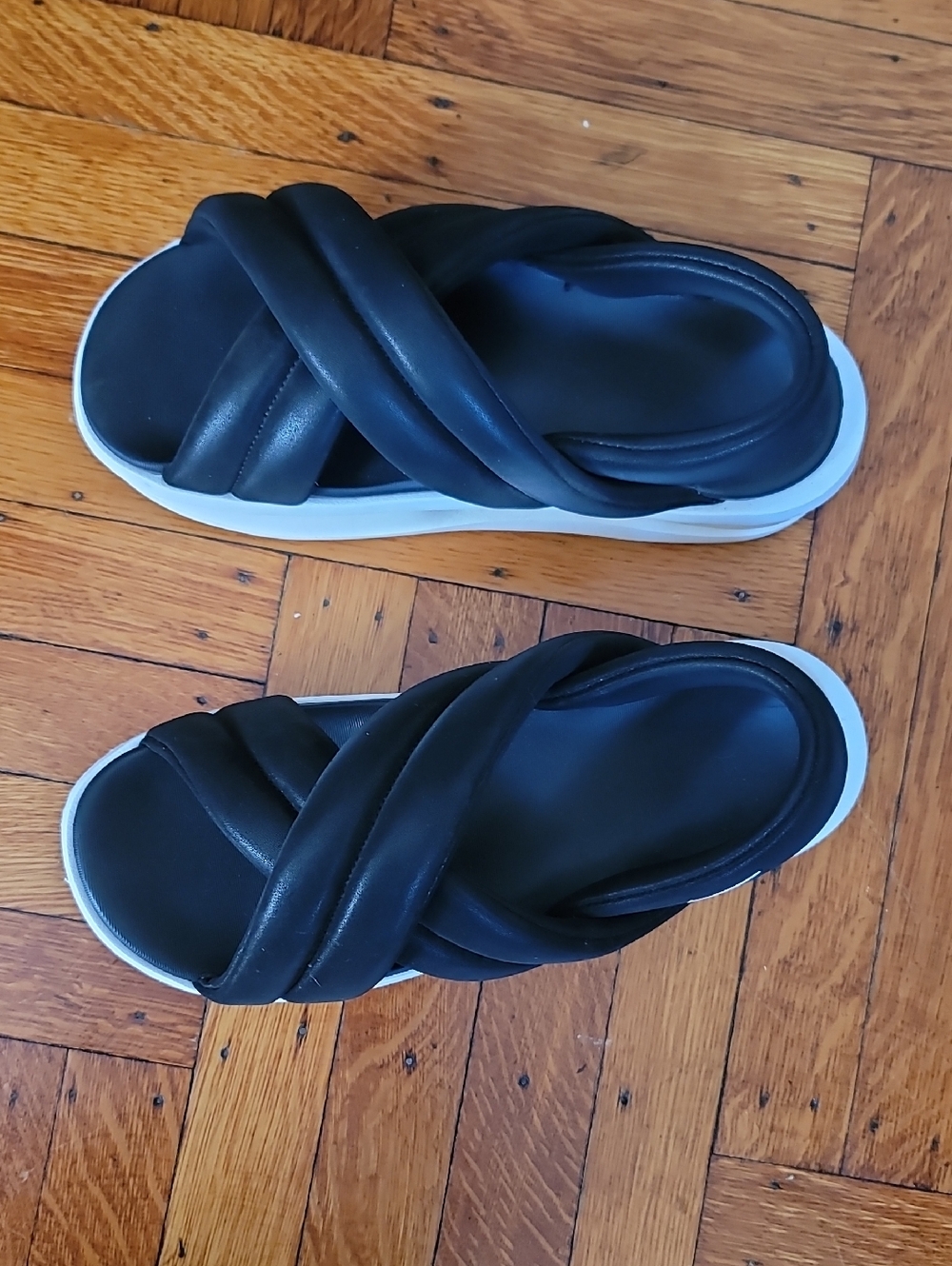 Nike Black and White Cross-Band Slide Sandals